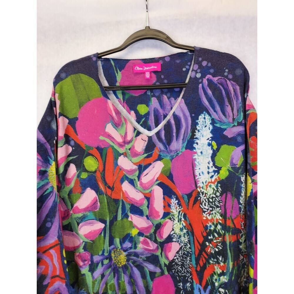 Claire Desjardins Tunic Top Women's M V-Neck Floral Abstract Garden Artsy Boho - Picture 2 of 16